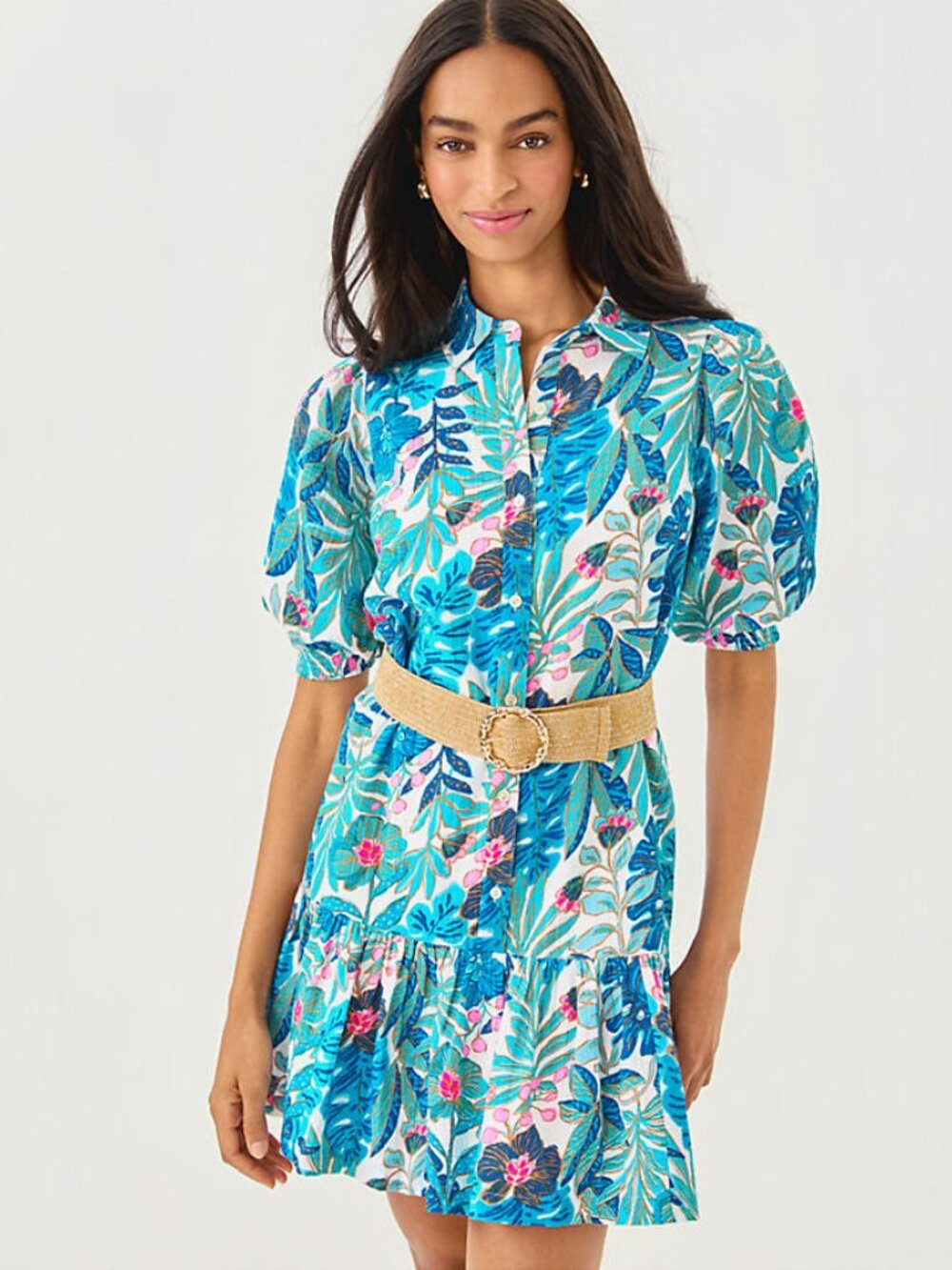 Lilly Pulitzer Brett Popover Shirtdress Breezy Aqua Best Fronds Forever